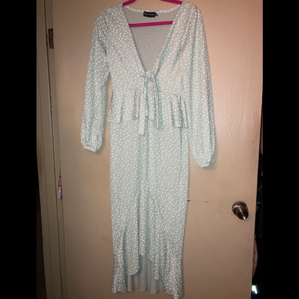 Mint and White Polla Dot Fishtail Dress